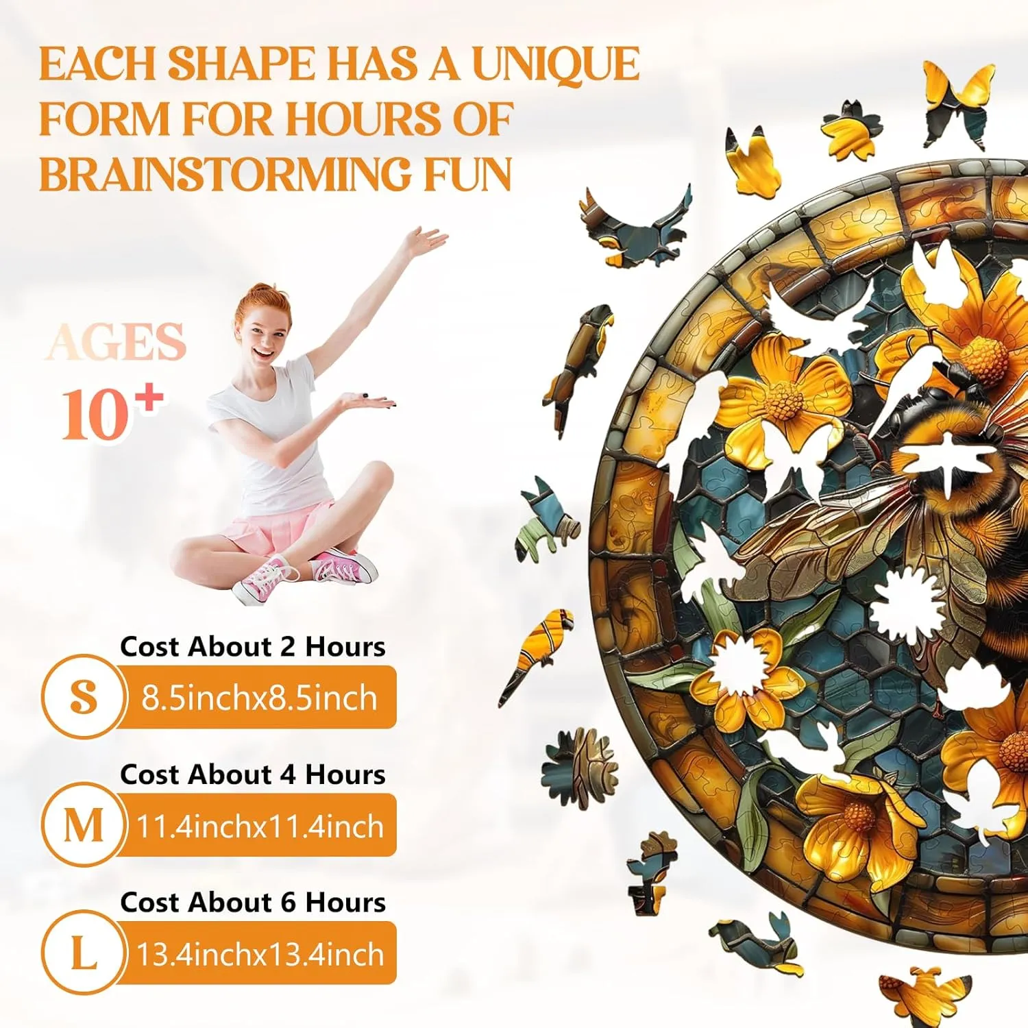 for Friends Family Game (11.4 * 11.4in 200pcs) Wooden Puzzles for Adults, Wooden Jigsaw Puzzles for Adults Kids, Leisurely Bee nonstop predation closet Unique Shaped Wood Puzzles Adult, Creative Birthday Gifts 