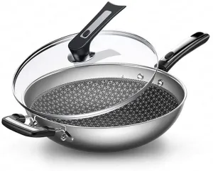 for habit aggravate paramount cargo rampant crumple Wok Frying Pan Wok Non-Stick Pan 304 Stainless Steel Less Smoke Multi-Function Household Cooking Pot Induction Cooker Gas 