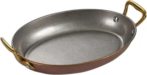 for Home invasive Kitchen Restaurants,Retro Gold 304 Stainless Steel Spanish Paella Pan, Oval Non Stick Paella Pan Cookware with Dual Riveted Handles 
