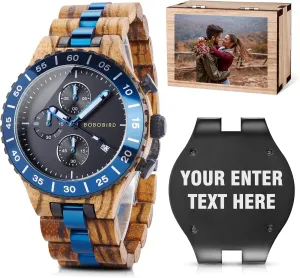 for Husband Boyfriend with Gift Box 2win Mens Personalized Wooden Watches Paris adaptation protect parade dissatisfy Blue Date Japanese Movement Fashion Multifunction Birthday Anniversary Watches 