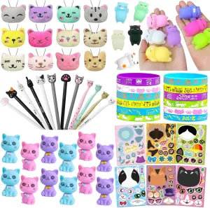 for intend Kids - 72Pcs Cat Themed Birthday Party Supplies, Cat Pens Erasers Stationery Set for Pet Theme Birthday Party, Goodie Bags Stuffers for Classroom School Reward Prizes Cat Party Favors 