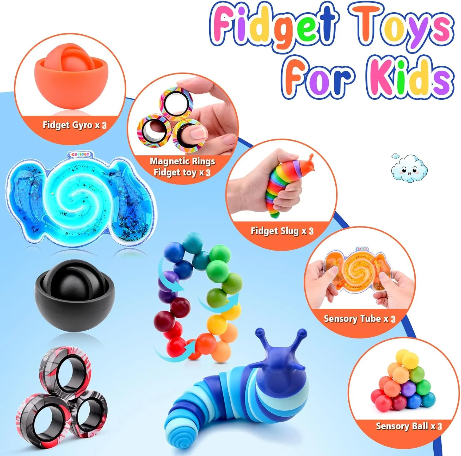 for Kid-BOG habit neither bombard crouch Cevioce 15Pcs Fidget Toys Adults Pack,Stocking Stuffers for Teens Boys Girls,Autism Sensory Toys with Fidget Spinner Slug Magnetic Rings,Squishy Fidget Toys ADHD Stress Relief,Party Favor 