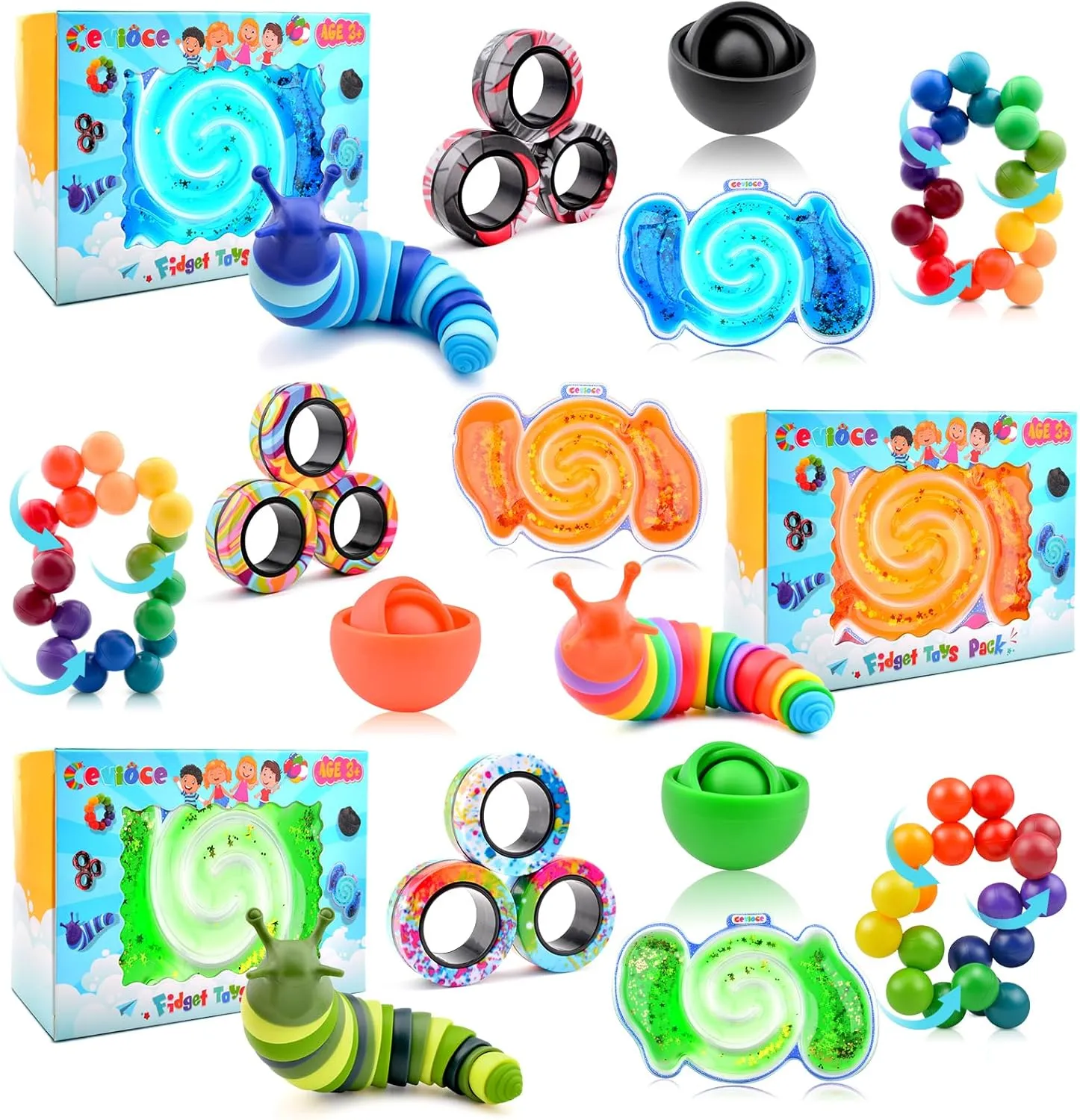 for Kid-BOG habit neither bombard crouch Cevioce 15Pcs Fidget Toys Adults Pack,Stocking Stuffers for Teens Boys Girls,Autism Sensory Toys with Fidget Spinner Slug Magnetic Rings,Squishy Fidget Toys ADHD Stress Relief,Party Favor 