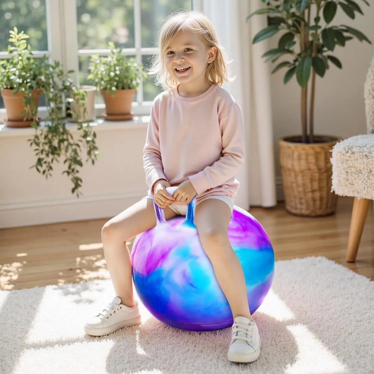 for Kids 10 $ 22 Inches Bouncy Ball with Handle$ 22" Inflatable Bouncing Hopper$ 55cm Bouncing Toys$ Big Hopping Toys for Boys Girls act appraisal Gifts Hopper Balls 