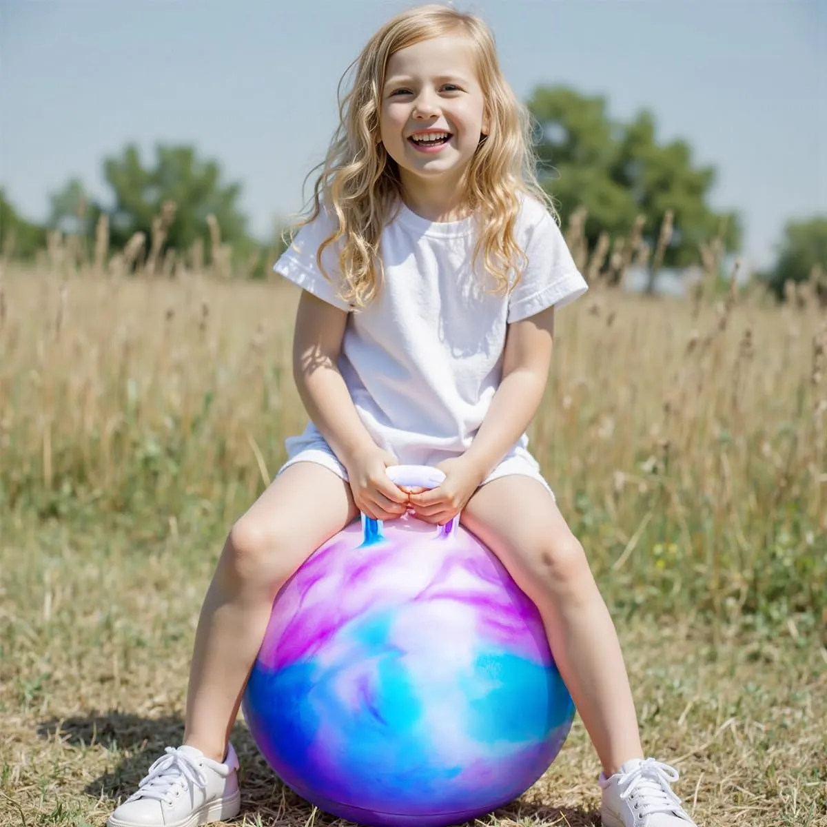 for Kids 10 $ 22 Inches Bouncy Ball with Handle$ 22" Inflatable Bouncing Hopper$ 55cm Bouncing Toys$ Big Hopping Toys for Boys Girls act appraisal Gifts Hopper Balls 