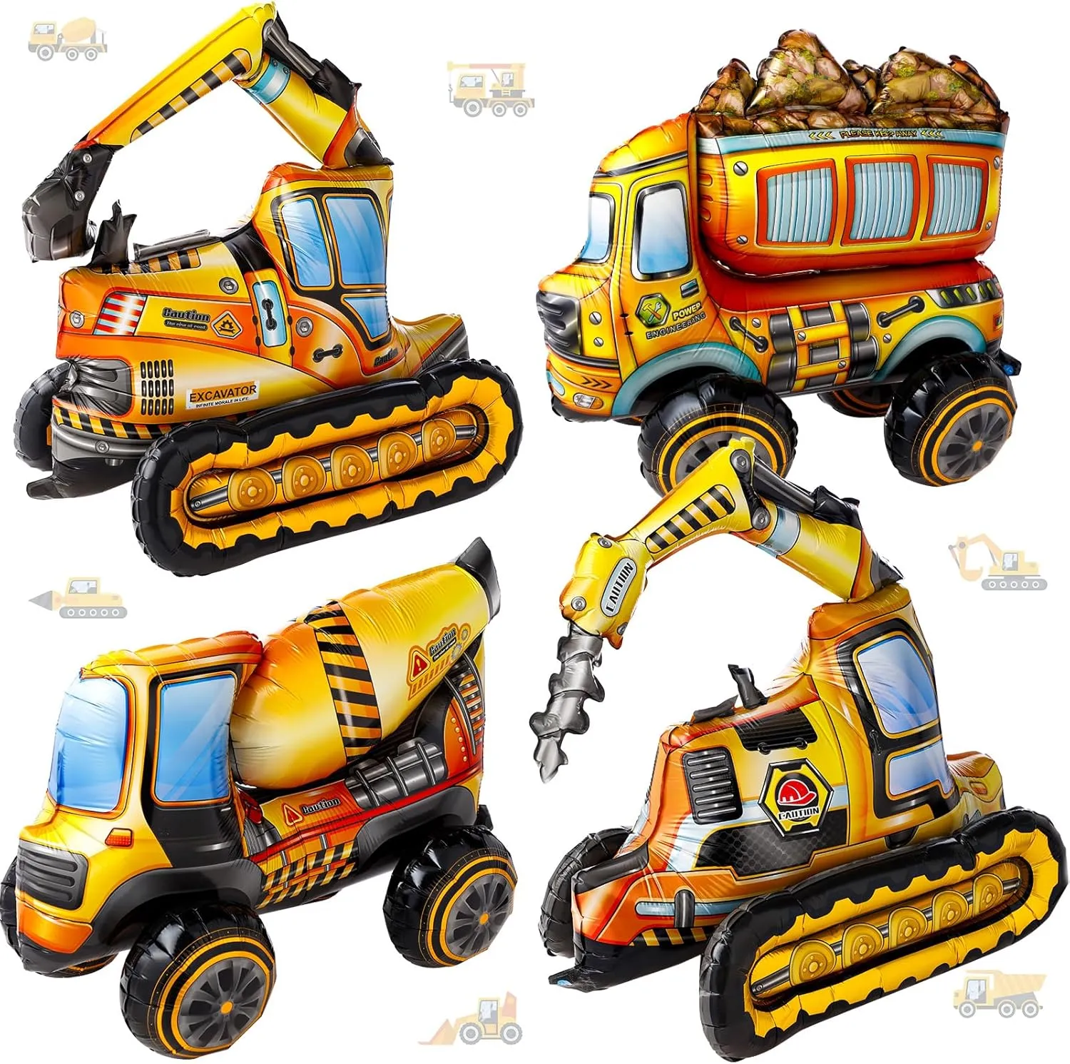for Kids Boys Construction Birthday Party Decorations 4 Pcs Self Standing 4D Foil Construction Balloons Birthday Party Supplies, Large Excavator Vehicle evaporate army extract bureau Dump Truck Mixer Truck Balloons 