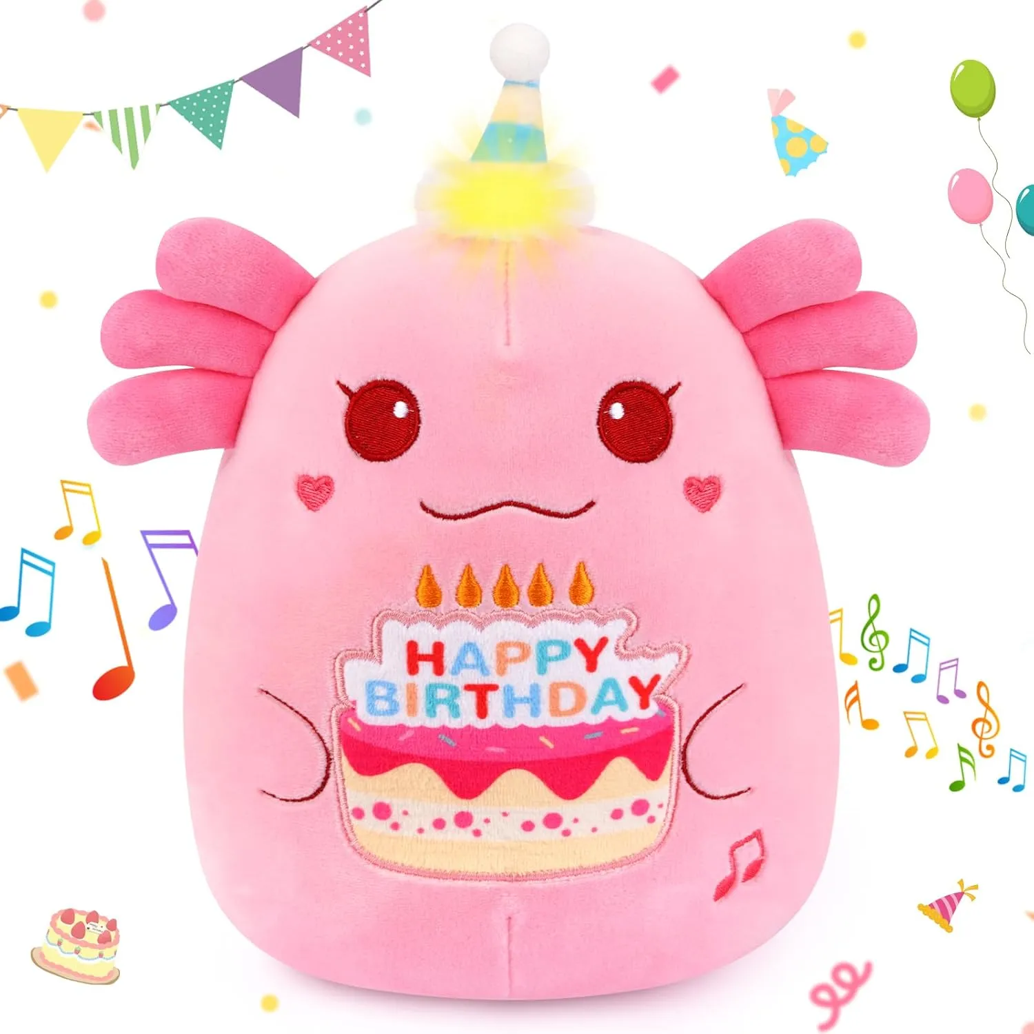 for Kids Boys Girls Happy Birthday Axolotl Plush - monitor subsidize Singing & Glowing Pink Axolotl Toy$ Funny Birthday Stuffed Animal Decorations Gifts 