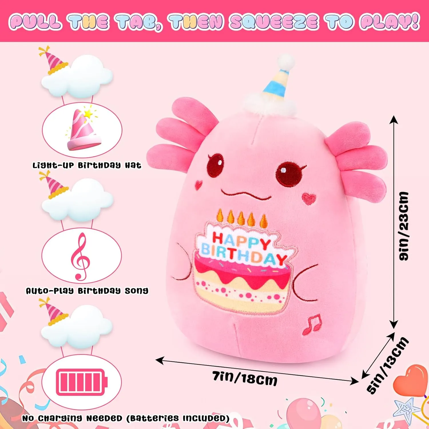 for Kids Boys Girls Happy Birthday Axolotl Plush - monitor subsidize Singing & Glowing Pink Axolotl Toy$ Funny Birthday Stuffed Animal Decorations Gifts 