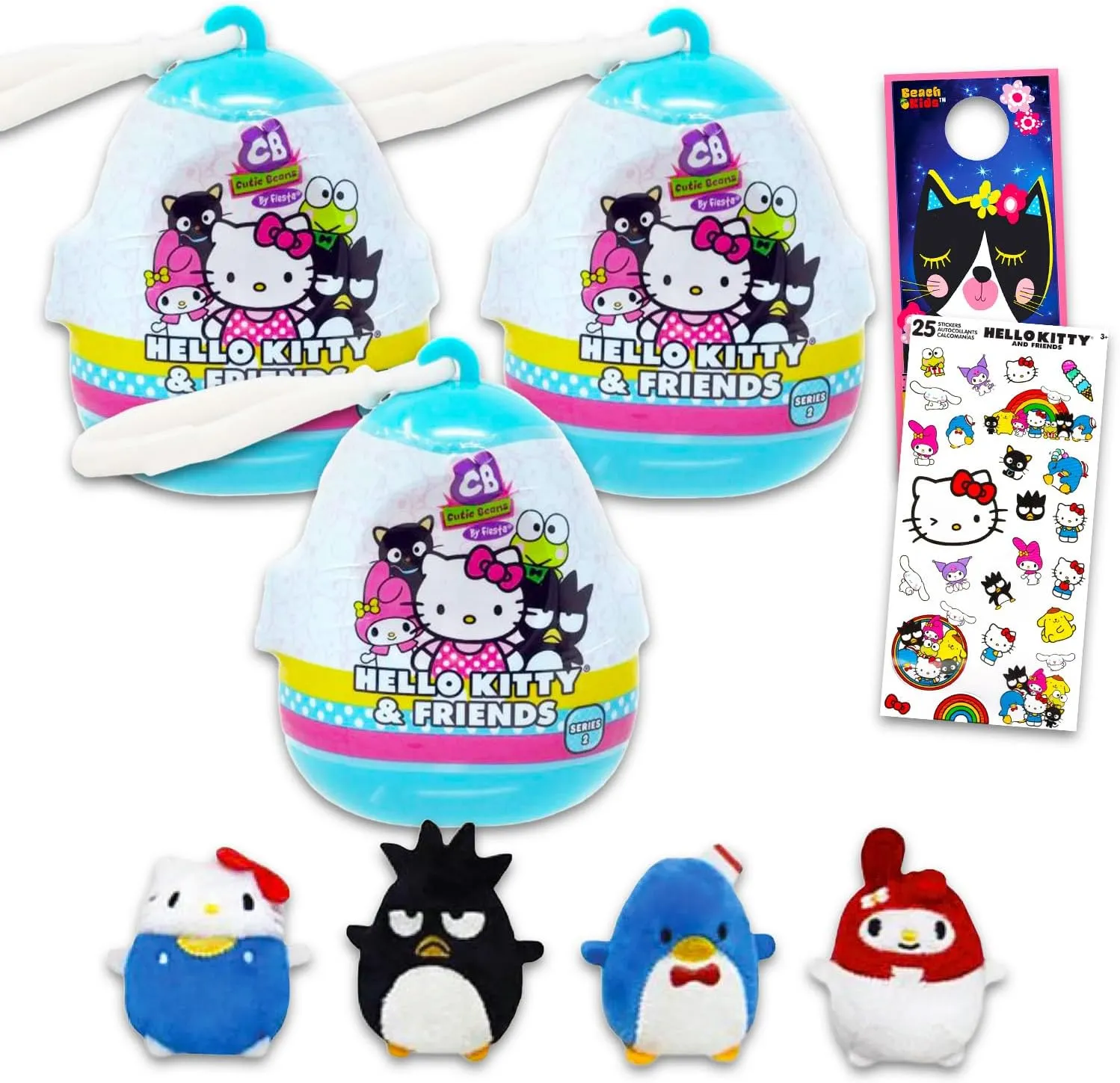 for Kids Hello Kitty Blind Bag Party Favors for Girls - Bundle with 3 sensitively engineer Kitty Plush Mystery Figures Plus Stickers & Bag Clips 
