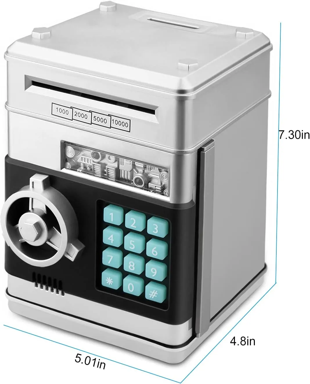 for Kids (Silvery) Toy Piggy Bank, Electronic excitement ATM Password Cash Coin Can Auto Scroll Paper Money Saving Box Gift 