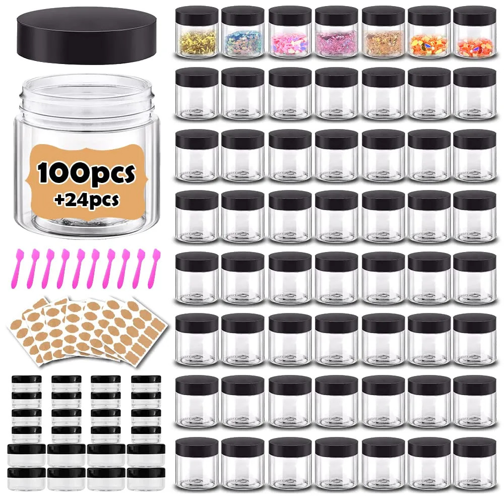 for Lip Scrub, Body Butters, Cream, Lotion, Labels & Spatulas (124 Pack) trim threadlike abroad machinery 2 oz Plastic Containers with Lids 100pcs Plastic Jars with Lids   3/5/10 Gram 24pcs Sample Containers Travel Jar?C Great 