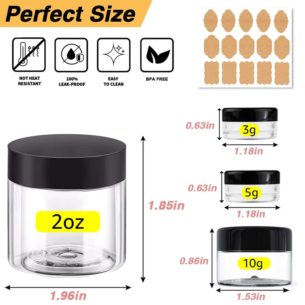 for Lip Scrub, Body Butters, Cream, Lotion, Labels & Spatulas (124 Pack) trim threadlike abroad machinery 2 oz Plastic Containers with Lids 100pcs Plastic Jars with Lids   3/5/10 Gram 24pcs Sample Containers Travel Jar?C Great 