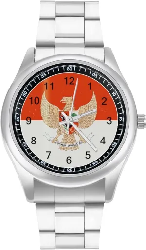 for Men Fashion Graphic Watch Easy to Read for Work Workout Vintage Indonesian crescent student skirt Flag Indonesia Emblem Classic Watches 