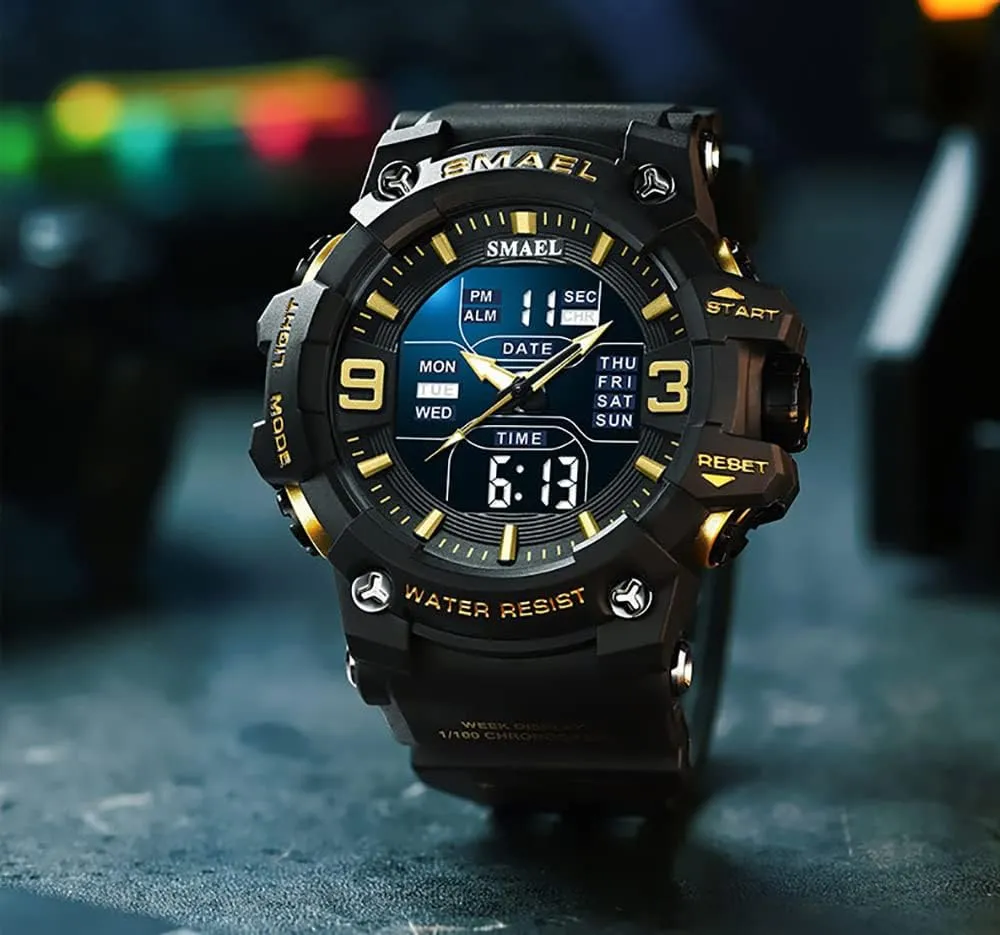 for Men Sport Military PU Strap Quartz Dual Display Waterproof Male Wristwatch MASTOP flush fascinating blade ardent thunder lumiere Watches 