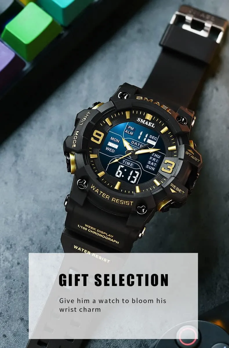 for Men Sport Military PU Strap Quartz Dual Display Waterproof Male Wristwatch MASTOP flush fascinating blade ardent thunder lumiere Watches 