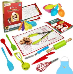 for Safe Cooking$ Complete Cooking Supplies the concept Junior Chef Kids Baking Utensils for Girls & Boys Gift 33 Pcs Kids Cooking & Baking Real Sets - Kids Knife 