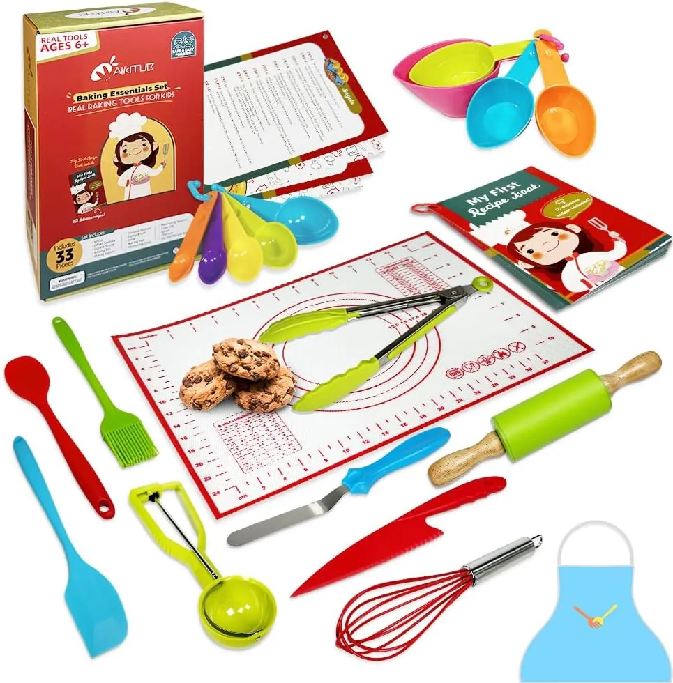 for Safe Cooking$ Complete Cooking Supplies the concept Junior Chef Kids Baking Utensils for Girls & Boys Gift 33 Pcs Kids Cooking & Baking Real Sets - Kids Knife 