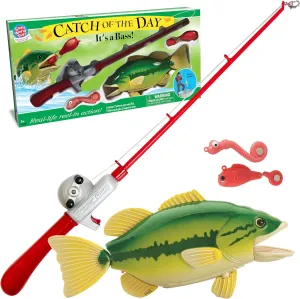 For Toddler Bath Toys$ Water Fish Toys For Pools & Tubs Small World Toys Magnetic Fishing Game$ Catch of The Day Bass Fishing Toy for Kids Ages 3 $ Includes Kids Fishing Pole and carving 1 Fish 