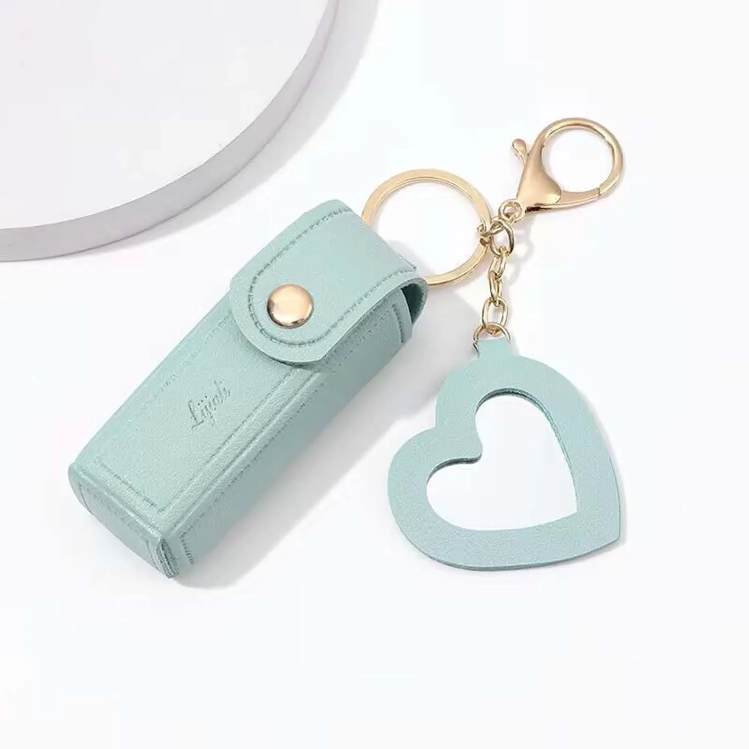 for Travel Storage (Blue) Cherishty Lip Oil Keychain, Lipstick wherever Holderkeychain with Mirror, PU Leather Potable Lips Gloss Holder 