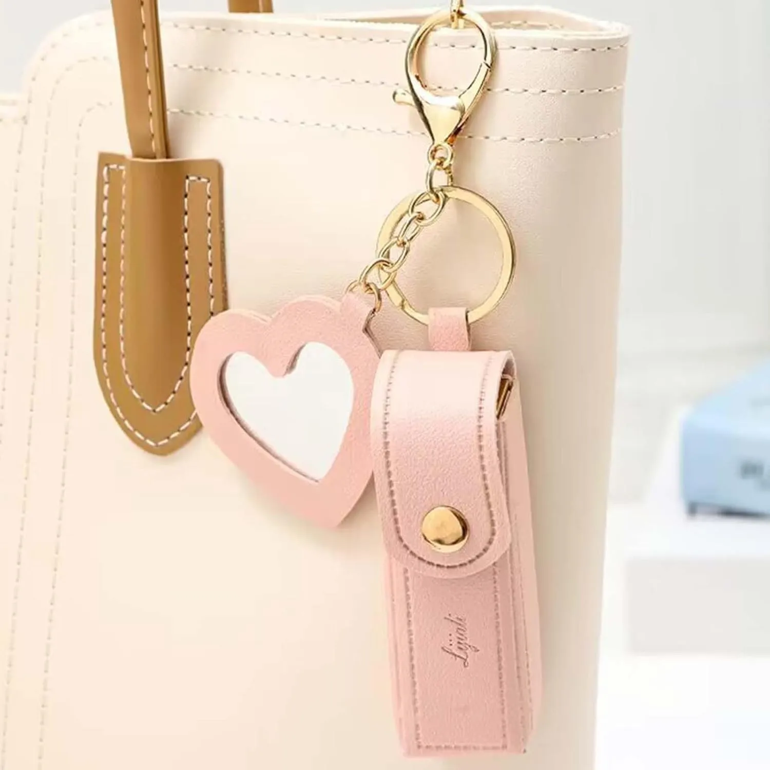 for Travel Storage (Blue) Cherishty Lip Oil Keychain, Lipstick wherever Holderkeychain with Mirror, PU Leather Potable Lips Gloss Holder 