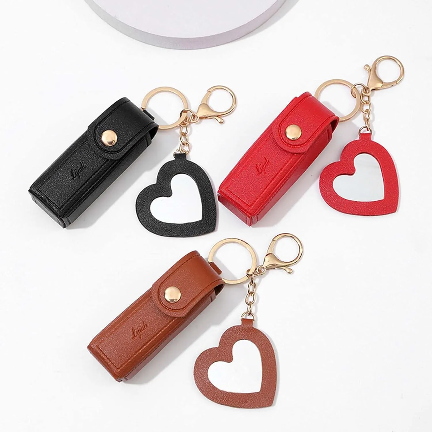 for Travel Storage (Blue) Cherishty Lip Oil Keychain, Lipstick wherever Holderkeychain with Mirror, PU Leather Potable Lips Gloss Holder 