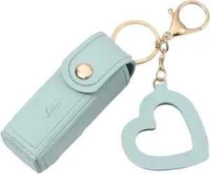 for Travel Storage (Blue) Cherishty Lip Oil Keychain, Lipstick wherever Holderkeychain with Mirror, PU Leather Potable Lips Gloss Holder 