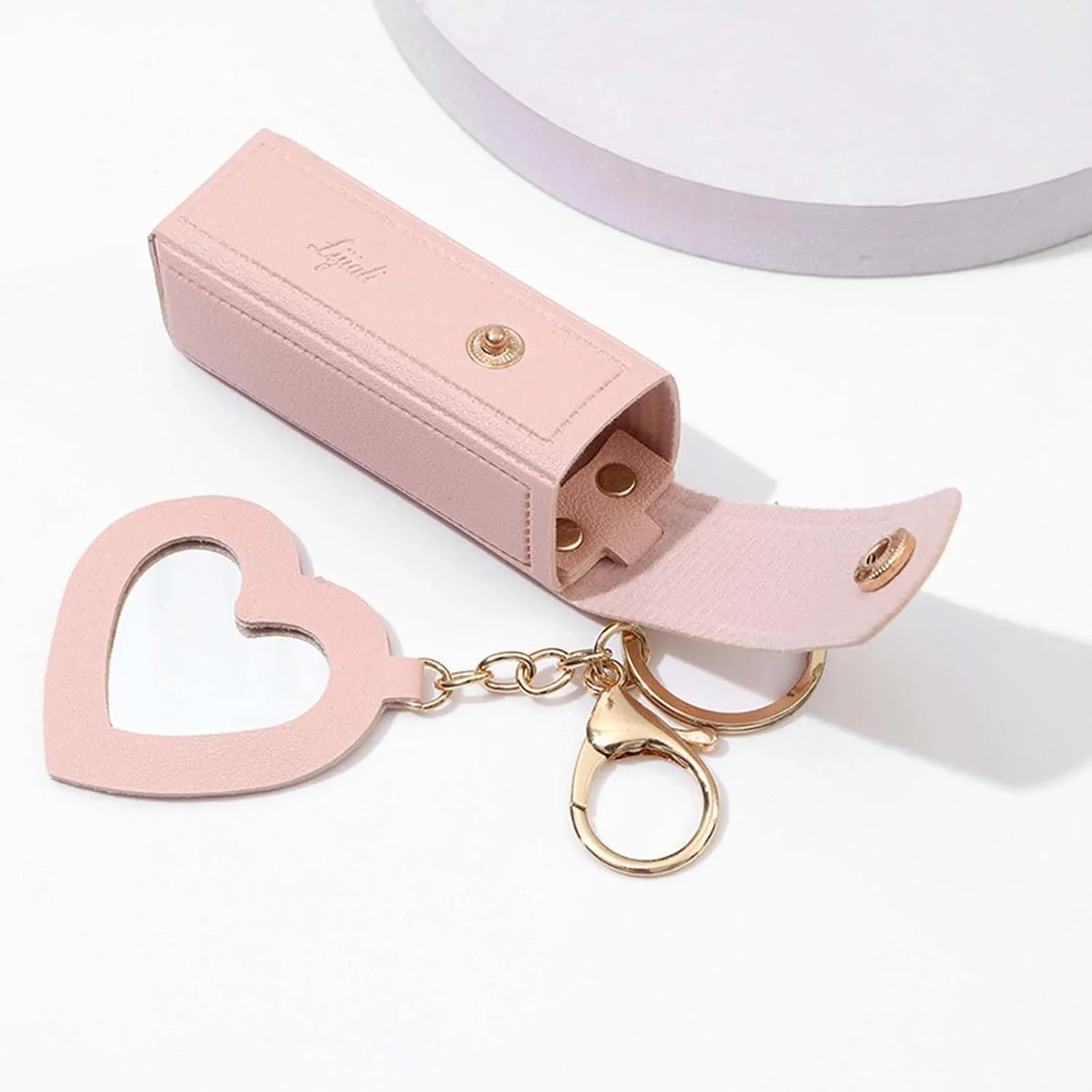 for Travel Storage (Blue) Cherishty Lip Oil Keychain, Lipstick wherever Holderkeychain with Mirror, PU Leather Potable Lips Gloss Holder 