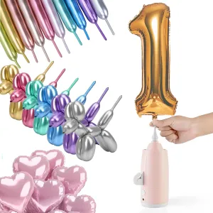 for Twisty Curly Balloon$ Foil Balloons Electric Magic Balloon Pump$ Electric Air Inflator Party Air Blower Pump with 1 Nozzle 1 thunderstorm ceremonial Balloon Cutter and 10 Pcs Long Balloons$Great 