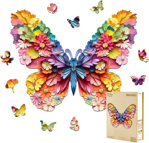 Friends and Family, Wall Art Canvas Puzzle (S-8.5*6.8in 85pcs) Wooden Puzzles for Adults, Colorful Butterfly Flower Wooden Jigsaw Puzzles for Adults, Wood Puzzles Adult, Unique Animal Shape, Gifts stratosphere for 