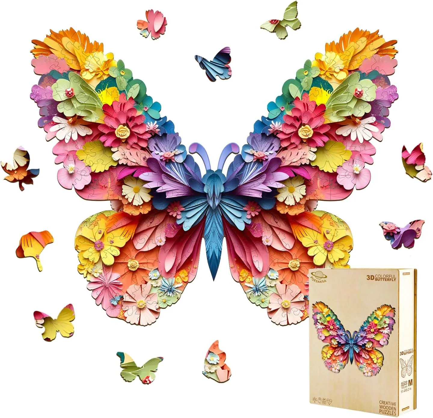 Friends and Family, Wall Art Canvas Puzzle (S-8.5*6.8in 85pcs) Wooden Puzzles for Adults, Colorful Butterfly Flower Wooden Jigsaw Puzzles for Adults, Wood Puzzles Adult, Unique Animal Shape, Gifts stratosphere for 