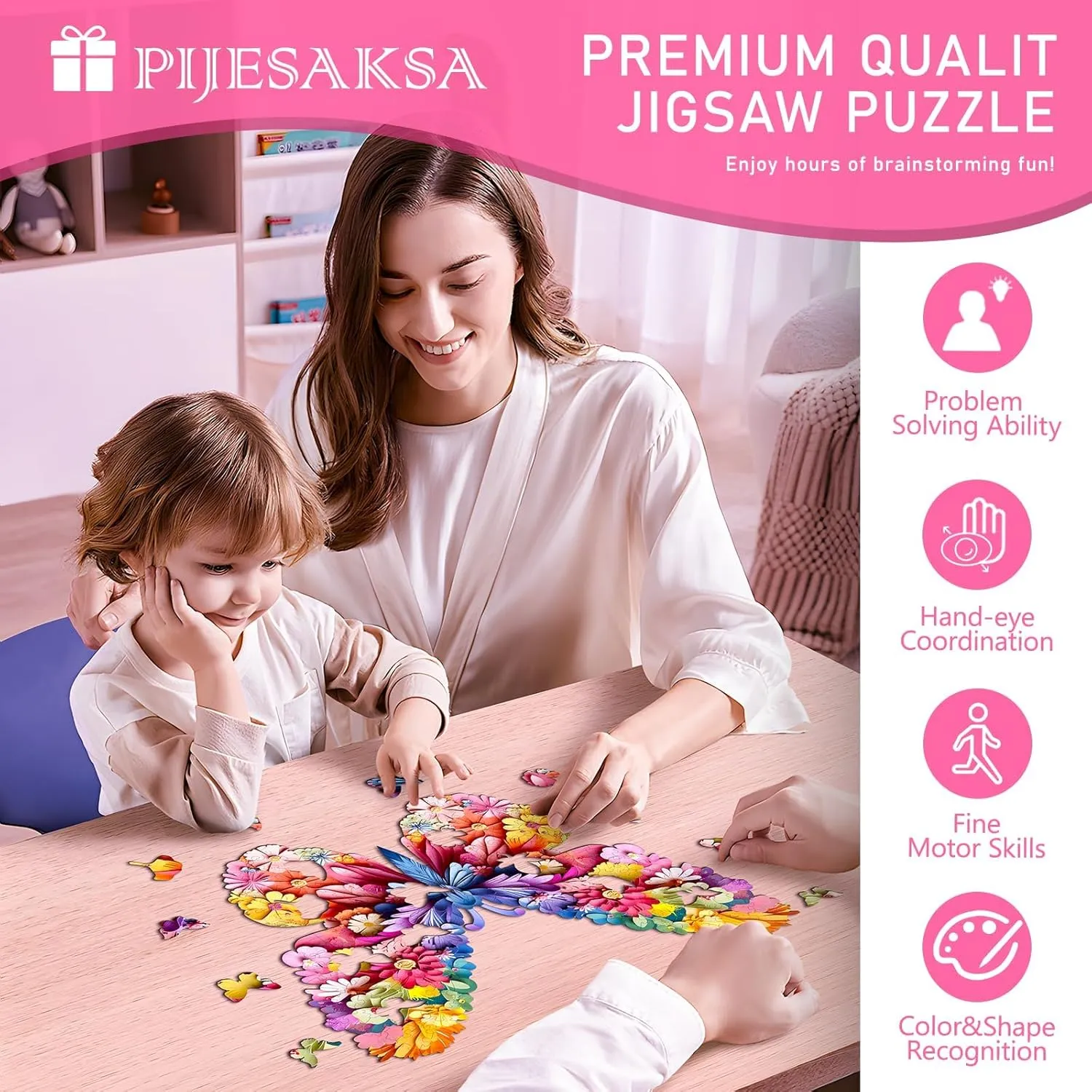 Friends and Family, Wall Art Canvas Puzzle (S-8.5*6.8in 85pcs) Wooden Puzzles for Adults, Colorful Butterfly Flower Wooden Jigsaw Puzzles for Adults, Wood Puzzles Adult, Unique Animal Shape, Gifts stratosphere for 