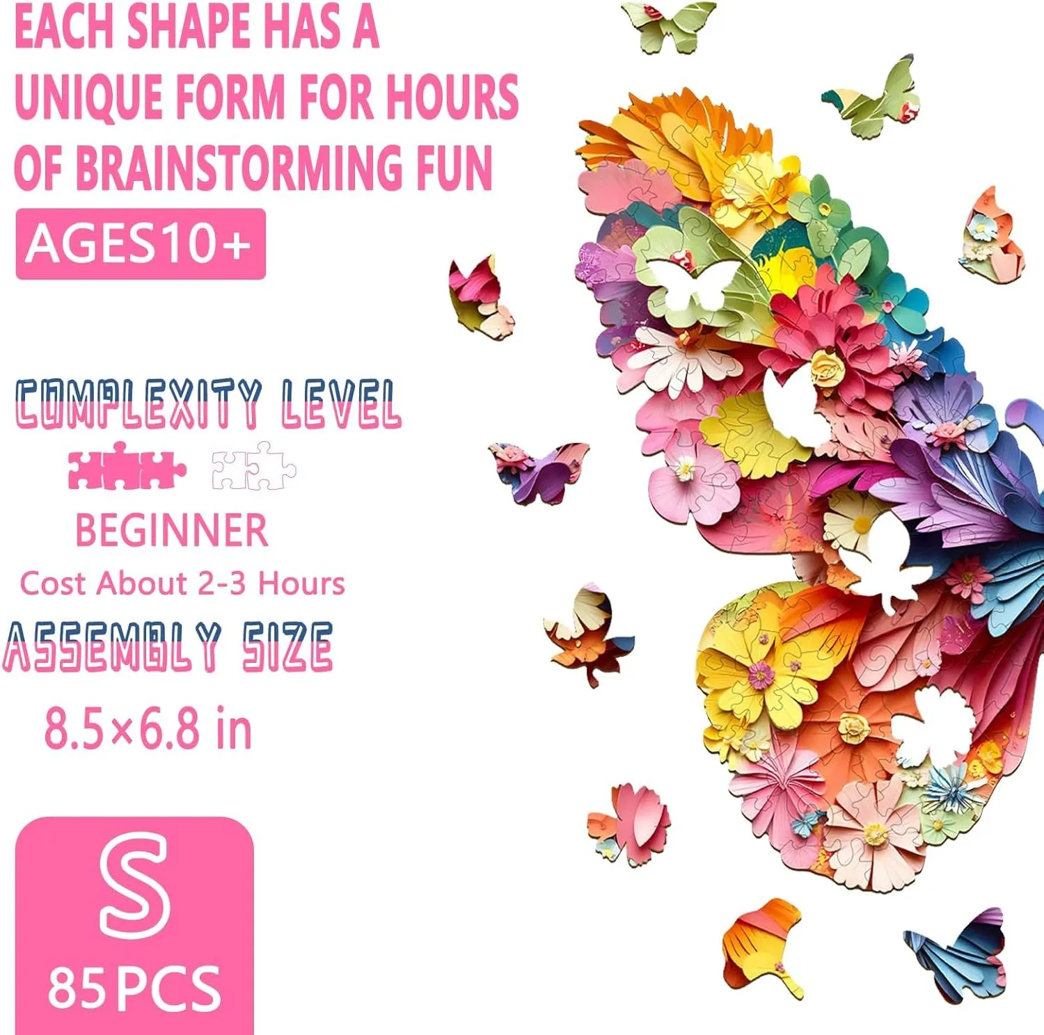 Friends and Family, Wall Art Canvas Puzzle (S-8.5*6.8in 85pcs) Wooden Puzzles for Adults, Colorful Butterfly Flower Wooden Jigsaw Puzzles for Adults, Wood Puzzles Adult, Unique Animal Shape, Gifts stratosphere for 