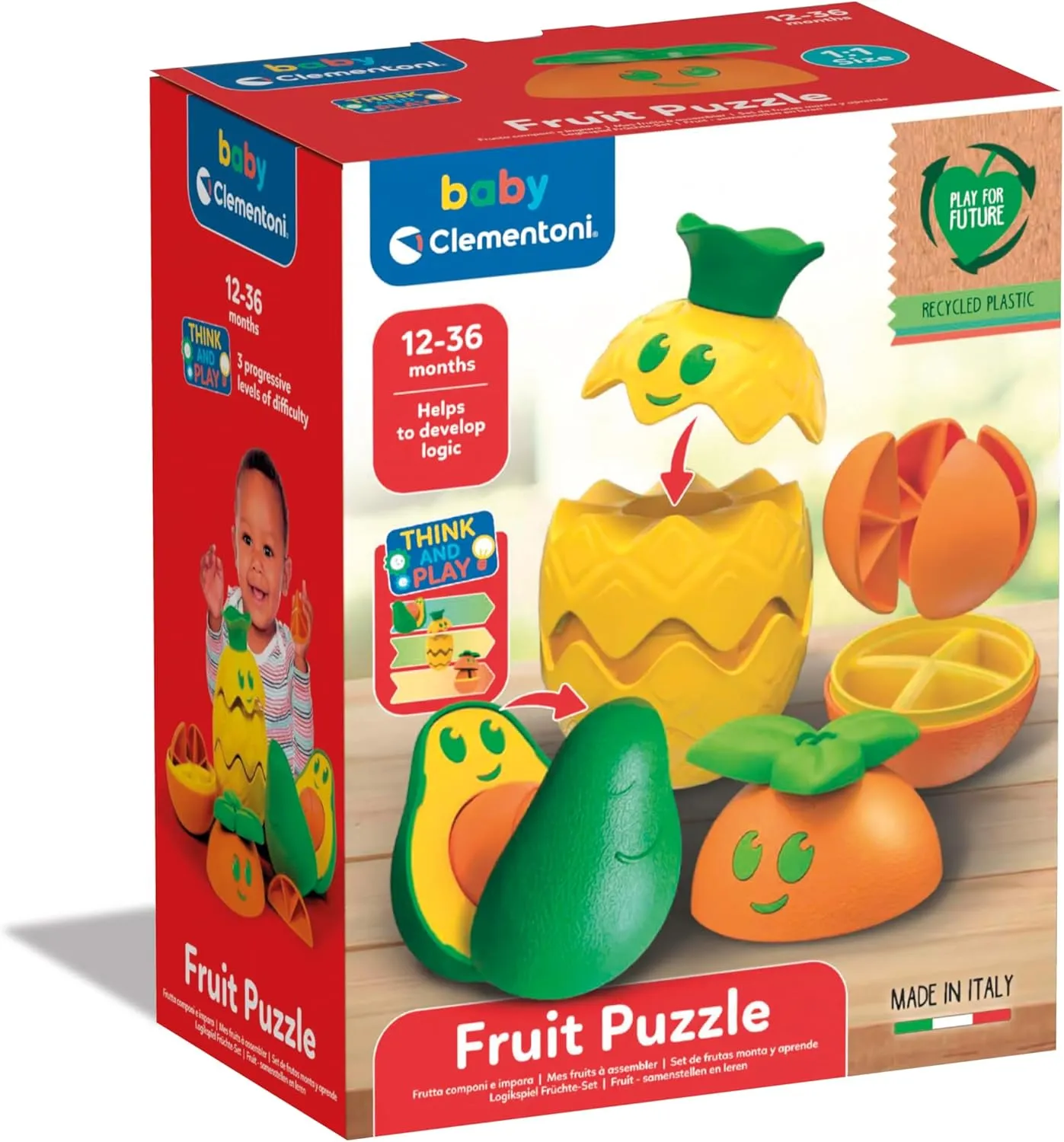 Fruit Puzzle: Early Years Toys$ Infant Toys$ Educational Activity Toys$ Develops Cognitive Skills$ Fine Motor Skills$ Hand-Eye Coordination$ Bright and Engaging aquifer Colours (10  Months) Clementoni- 