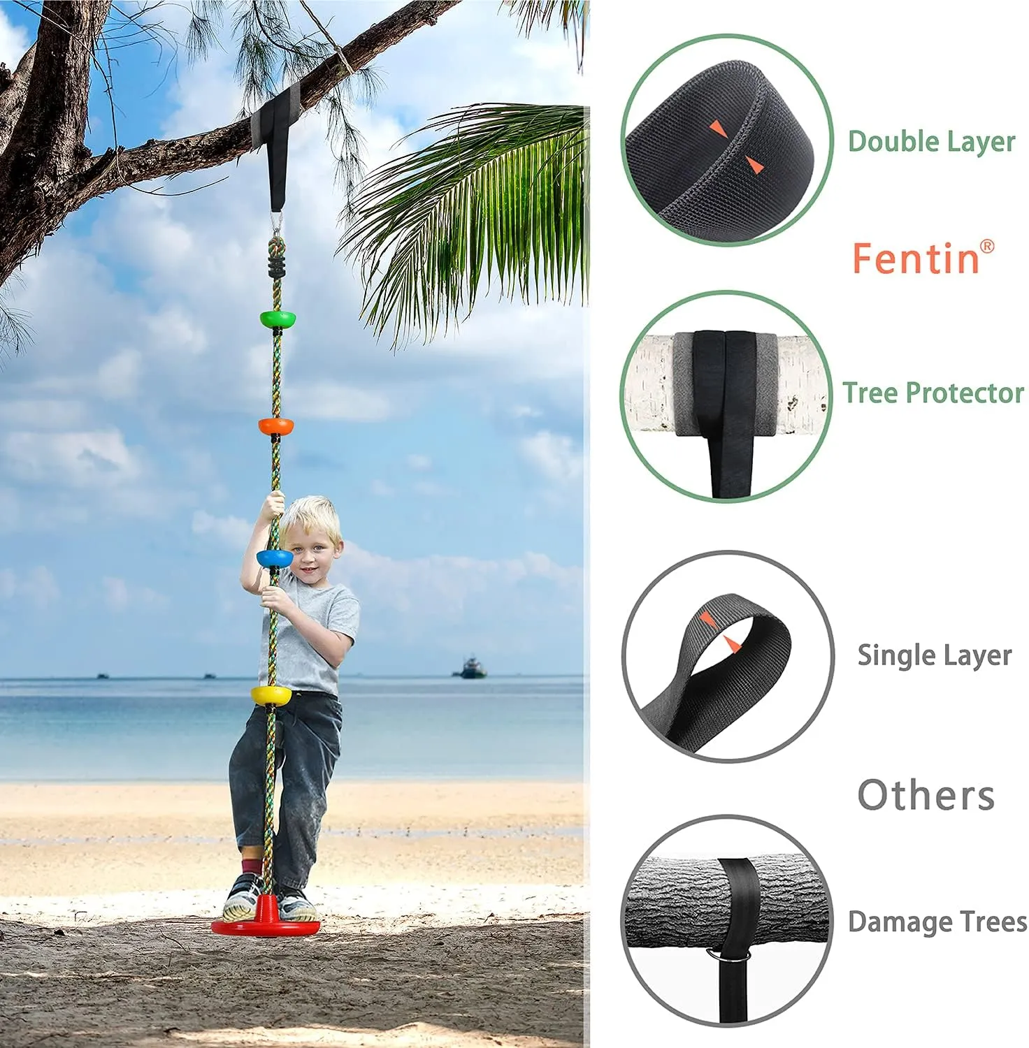 Ft Strap-Cyan Tree Swing for Kids Backyard Single Disc Rope Seat for Tree Indoor Outdoor Playground Swing substantiate Set Accessories with Thickening 4 