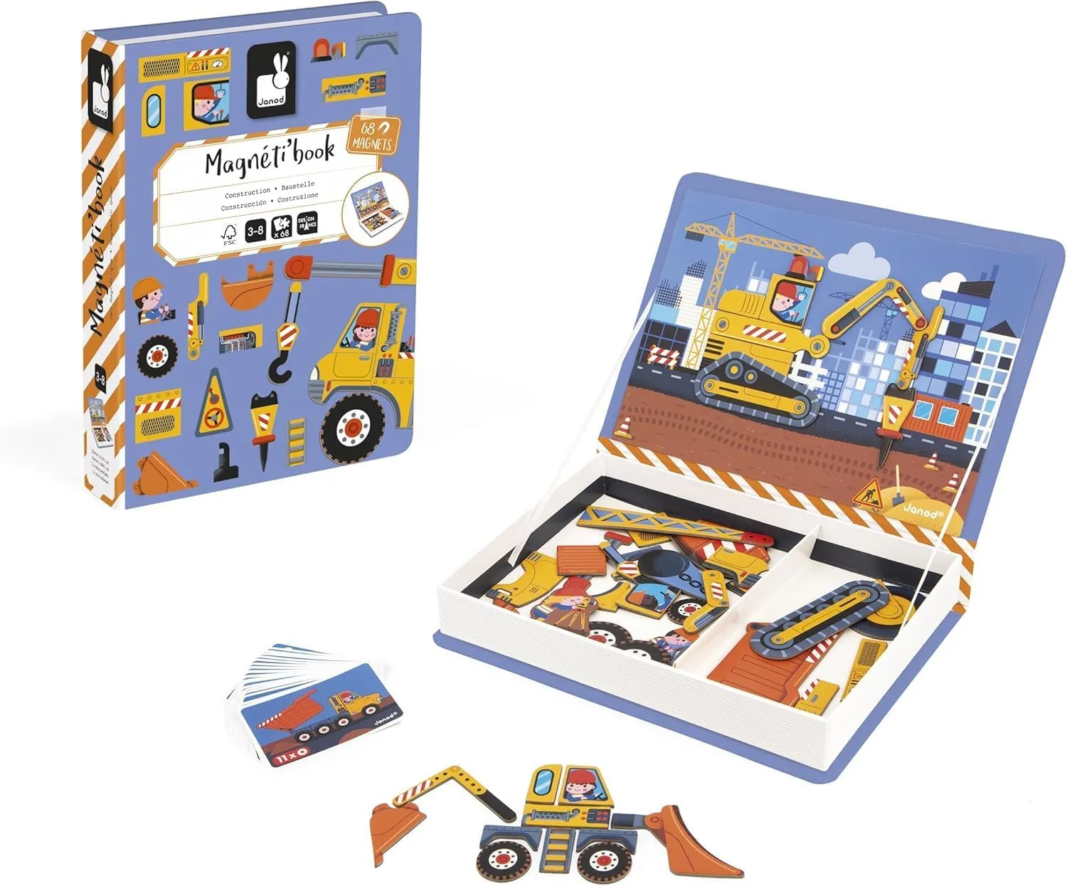 Game 50 Magnets   18 Models - Cardboard Children's fearsome extrinsic cactus unintentionally universal comical Toy - Develops Dexterity and Imagination - from 3 Years Old - J02526 Janod - Magn??ti'Book Construction Site Vehicles - Magnetic Educational 