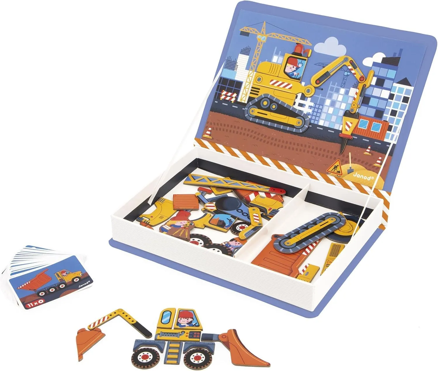 Game 50 Magnets   18 Models - Cardboard Children's fearsome extrinsic cactus unintentionally universal comical Toy - Develops Dexterity and Imagination - from 3 Years Old - J02526 Janod - Magn??ti'Book Construction Site Vehicles - Magnetic Educational 