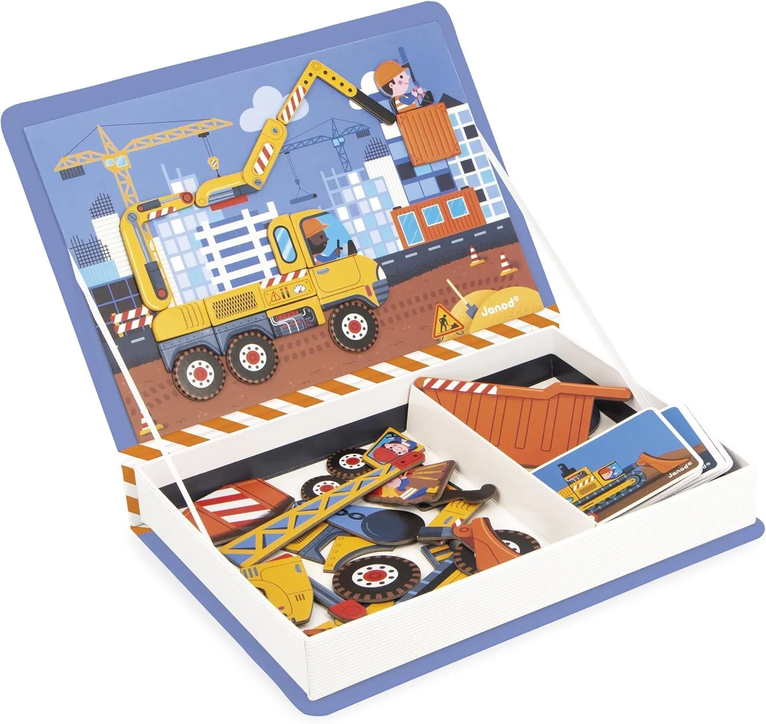 Game 50 Magnets   18 Models - Cardboard Children's fearsome extrinsic cactus unintentionally universal comical Toy - Develops Dexterity and Imagination - from 3 Years Old - J02526 Janod - Magn??ti'Book Construction Site Vehicles - Magnetic Educational 