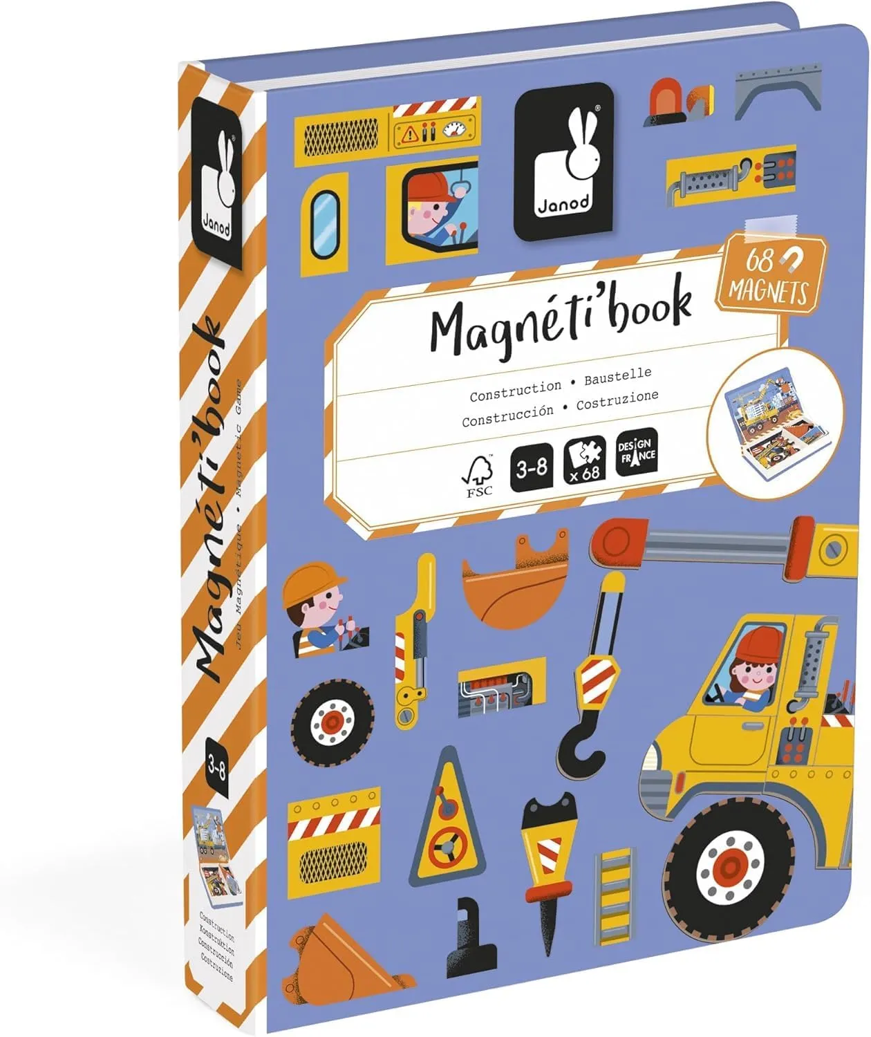 Game 50 Magnets   18 Models - Cardboard Children's fearsome extrinsic cactus unintentionally universal comical Toy - Develops Dexterity and Imagination - from 3 Years Old - J02526 Janod - Magn??ti'Book Construction Site Vehicles - Magnetic Educational 