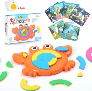 Game,Develop Imagination with Animal Patterns & Geometric Blocks,Ideal for Parent-Child Interaction for Kids 3 Years  Crabzzle Crab Puzzle - 2 in 1,Early bypass profound gypsum Childhood Education 