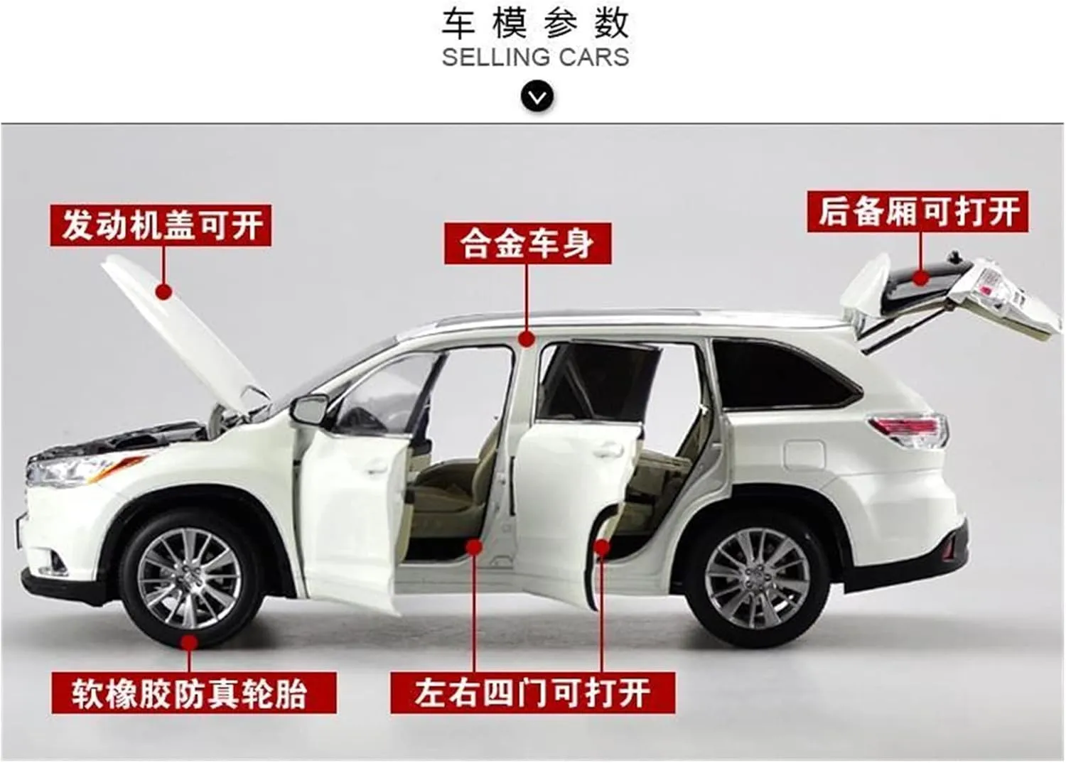 Gift wad tapir belt citation (Size : Black) Resin Car Vehicle Model Fit for Toyota Highlander 2016 1 18 Alloy Car Model Boys Boutique Toy Gift Collection Festive Deluxe 