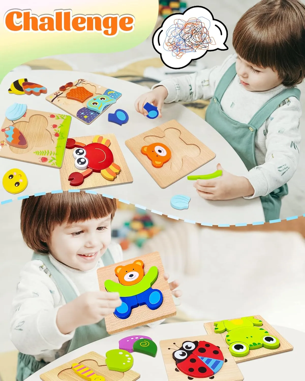 Girls Boys Ages 1-3 Bekayshad Wooden Puzzles Toddler Toys Gifts for 1 2 3 Year Old Boys vent Girls, 8 Pack Animal Jigsaw Puzzles Montessori Toys, Learning Educational Christmas Birthday Gifts for 