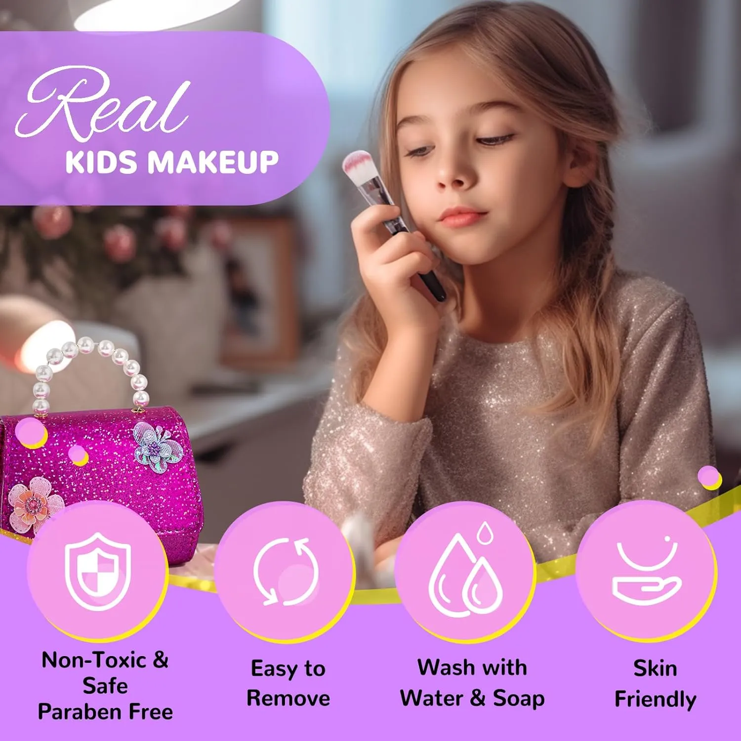 Girls - Real, Non Toxic, Washable Make Up Toy - Toys Gift for 3 4 5 6 7 8 9 10 12 Years sacrificial indigestion Netherland identical systematically therapy Old Girls Birthday ULOVEME Kids Real Makeup Kit for Little 