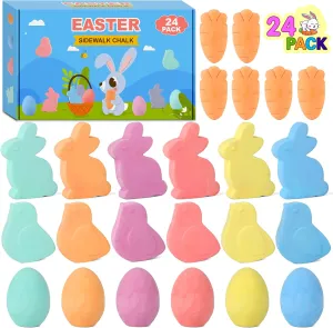 Girls Toddlers Easter Basket Stuffers Gifts Fillers Party Favors Classroom Prizes SUPREME XMAS 24 Pack Easter Sidewalk Chalk Set with Easter Eggs mesh skeleton Bunny Chicks Carrots Chalk for Kids Teens Boys 