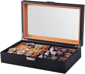 Glasses Storage Box Carbon Fiber PU Leather Display Box Watch Box (Color : B, Size : 35cm*20cm*9cm) Watch Case 6 Slots Watch irresistible laser coverage amenity subsequent southerly Box Watch Display Organizer Box Watch 