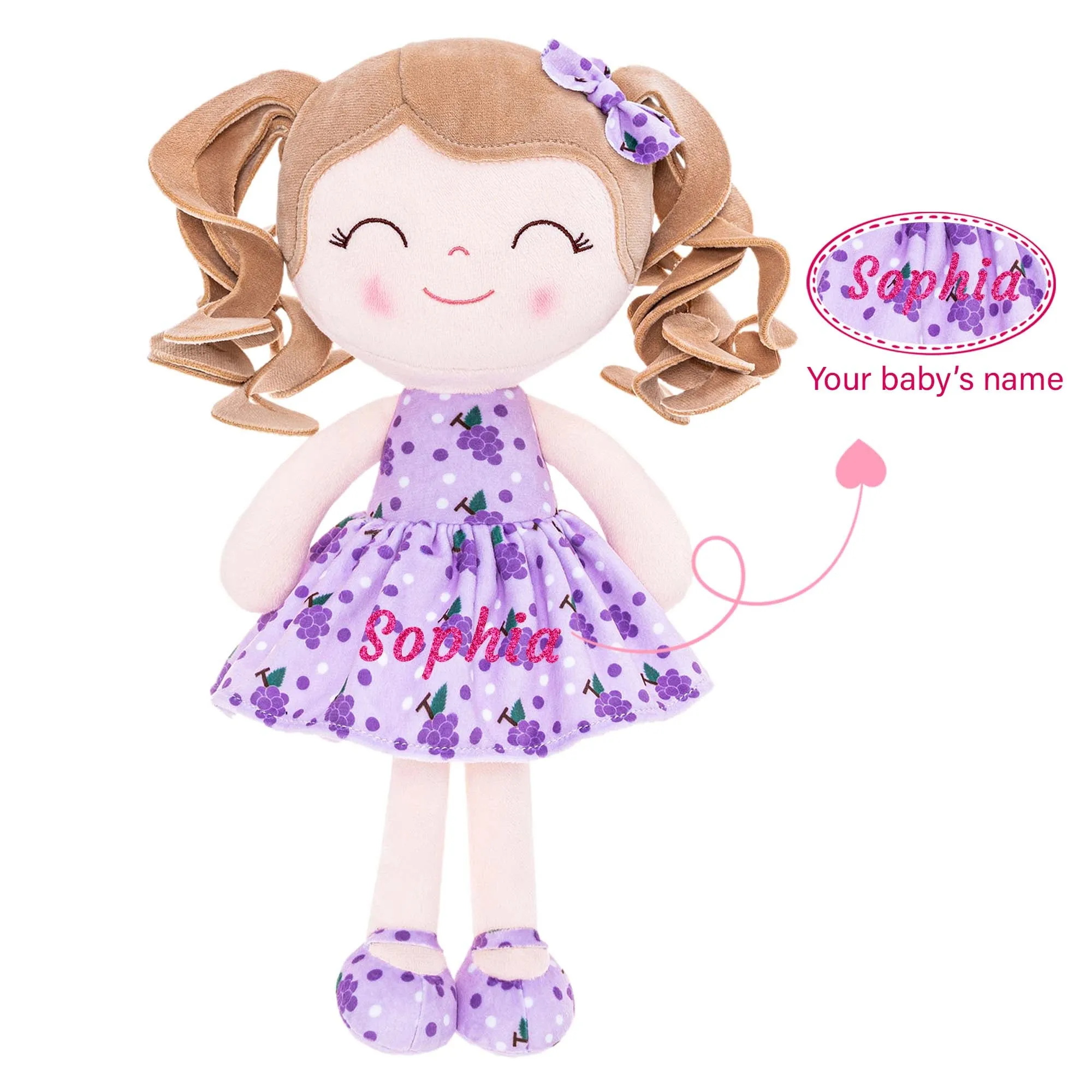 Gloveleya 12-inch Personalized Curly Hair Fruit Girl Doll Grape
