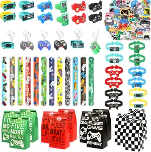 Goodie Bags Included Gift Bags$ Game Keychain$ Slap Bracelet$ Stickers$ Ring$ Hand Strap for Gaming Kids 110 Pcs Video Game Party Favors$ Gamer party Favors finch - 12 sets of Gaming Birthday 