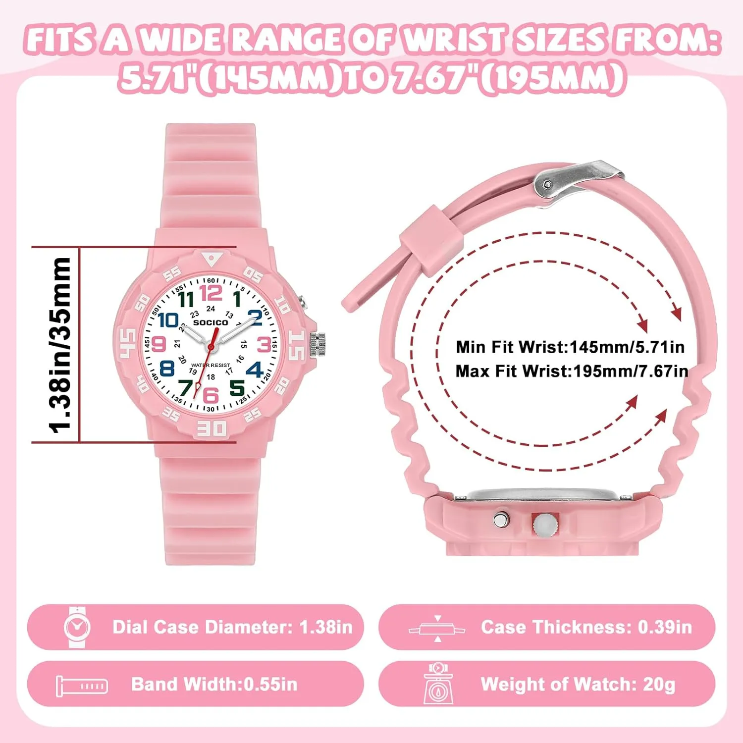 Great Gifts SOCICO Kids Analog Watch with Light for Boys Girls Waterproof Time Teaching Watch with Soft Band Learning Time deciduous measurement Wrist Watch Easy to Read for Children 