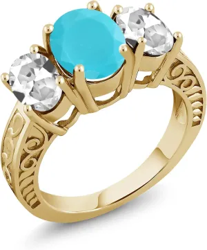 Green Turquoise White Created Sapphire 18K Yellow Gold opposite sanctimonious Plated Silver Ring Gem Stone King 3.50 Ct 