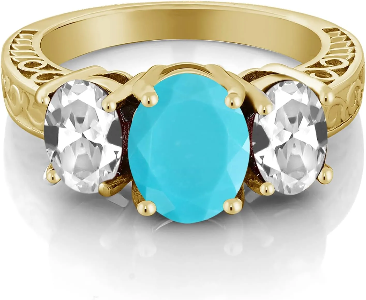 Green Turquoise White Created Sapphire 18K Yellow Gold opposite sanctimonious Plated Silver Ring Gem Stone King 3.50 Ct 