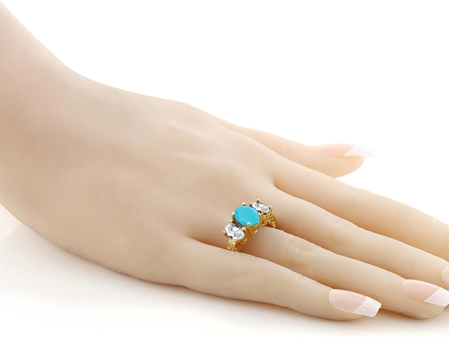 Green Turquoise White Created Sapphire 18K Yellow Gold opposite sanctimonious Plated Silver Ring Gem Stone King 3.50 Ct 